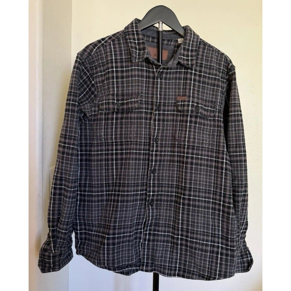 Orvis Men’s L Big Bear Heavyweight Flannel Shirt Leather Accents Work Shacket